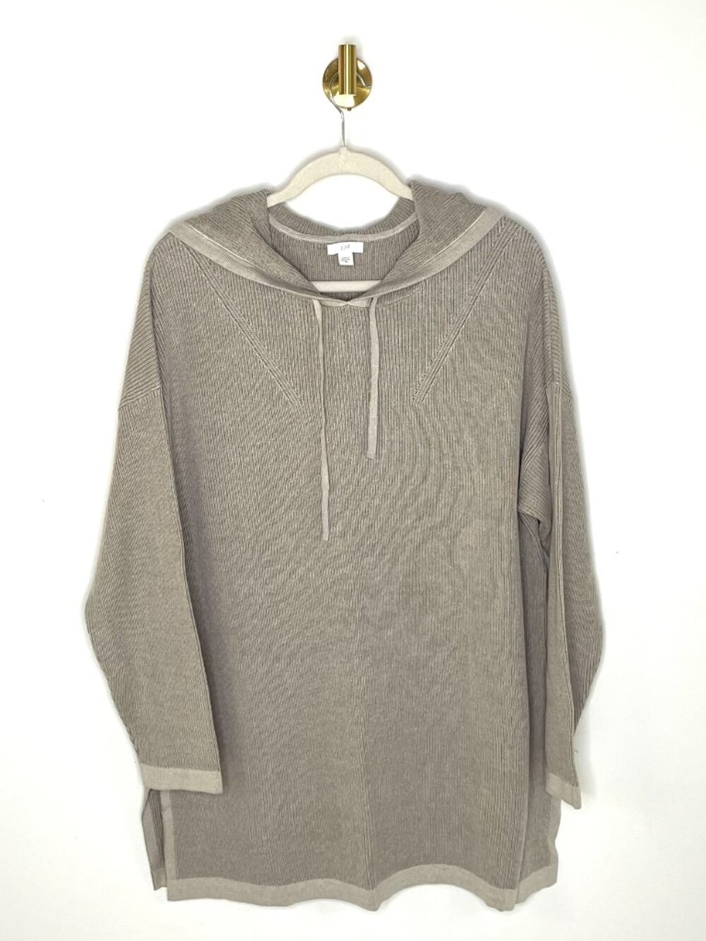 Sweater | J Jill Cotton Rayon Knit Hoodie Tunic Beige XL | Soft Minimalist Light - Picture 3 of 11